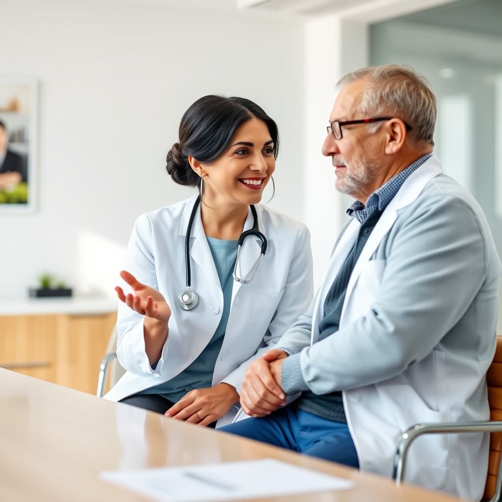 Hastasıyla görüşen güler yüzlü kadın doktor