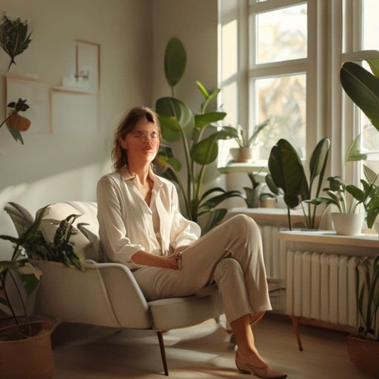 Yumuşak ışıklı, huzurlu ve sakin bir alanda meditasyon yapan kişi